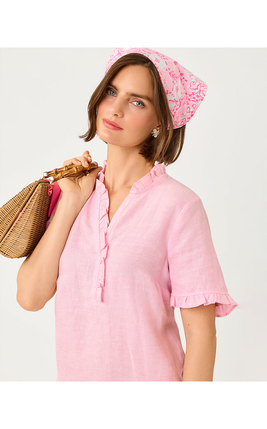 SCARLETTE DRESS, CONCH SHELL PINK X RESORT WHITE