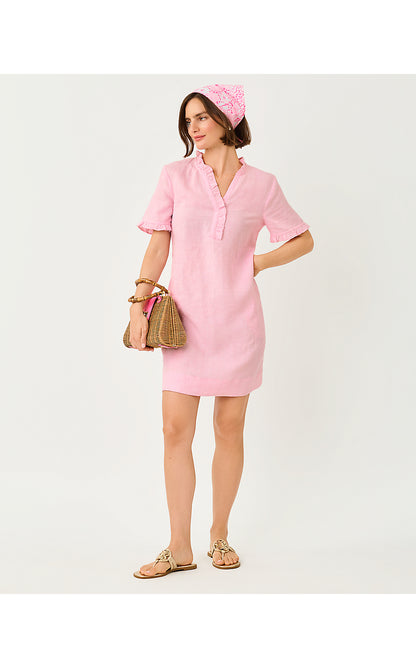 SCARLETTE DRESS, CONCH SHELL PINK X RESORT WHITE