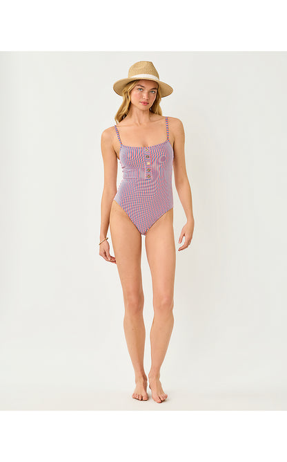 RHIANNAN ONE PIECE, RESORT WHITE X PARADISE PUNCH X STARLIGHT NAVY SEERSUCKER STRIPE SWIM