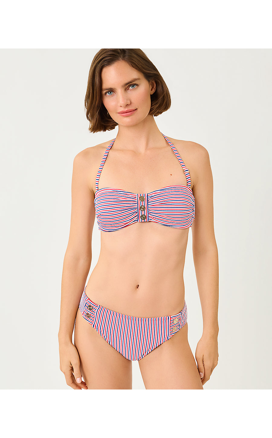 MELITA BANDEAU TOP, RESORT WHITE X PARADISE PUNCH X STARLIGHT NAVY SEERSUCKER STRIPE SWIM
