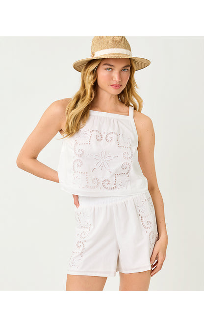 MAISEY CROPPED TOP, RESORT WHITE SHELL OF A TIME ENGINEERED EYELET