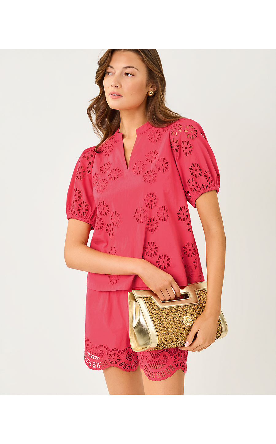 CASTINE SHORT SLEEVE TOP, PARADISE PUNCH MEDALLION PETALS EYELET