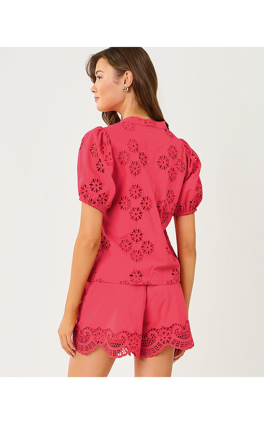 CASTINE SHORT SLEEVE TOP, PARADISE PUNCH MEDALLION PETALS EYELET