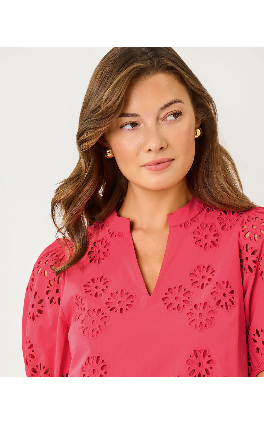 CASTINE SHORT SLEEVE TOP, PARADISE PUNCH MEDALLION PETALS EYELET