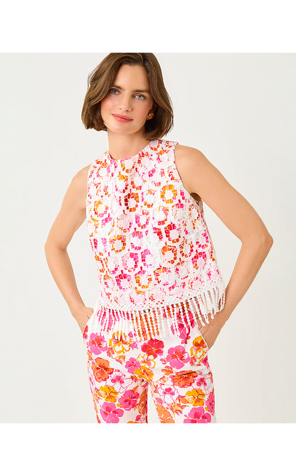 ANNALEESE SLEEVELESS CROPPED TOP, RESORT WHITE PANSY FANSY