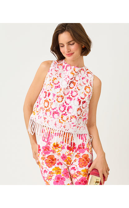 ANNALEESE SLEEVELESS CROPPED TOP, RESORT WHITE PANSY FANSY