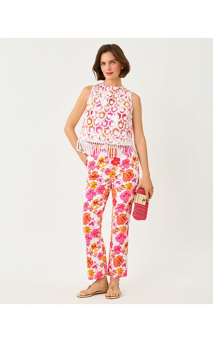 ANNALEESE SLEEVELESS CROPPED TOP, RESORT WHITE PANSY FANSY