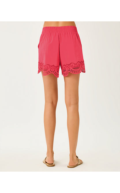 KILAH EYELET SHORT, PARADISE PUNCH MEDALLION PETALS SCALLOP EDGE CAMBRIC