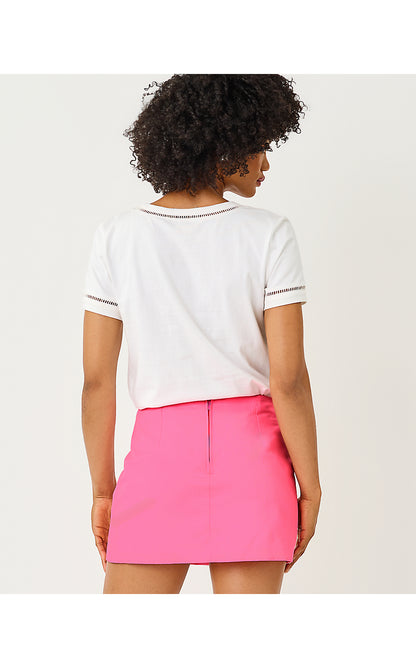 CLAIRMONT LADDER LACE KNIT TOP, RESORT WHITE