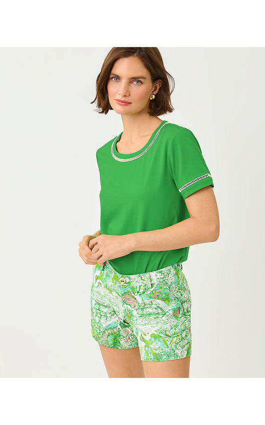 CLAIRMONT LADDER LACE KNIT TOP, TERRACE GREEN