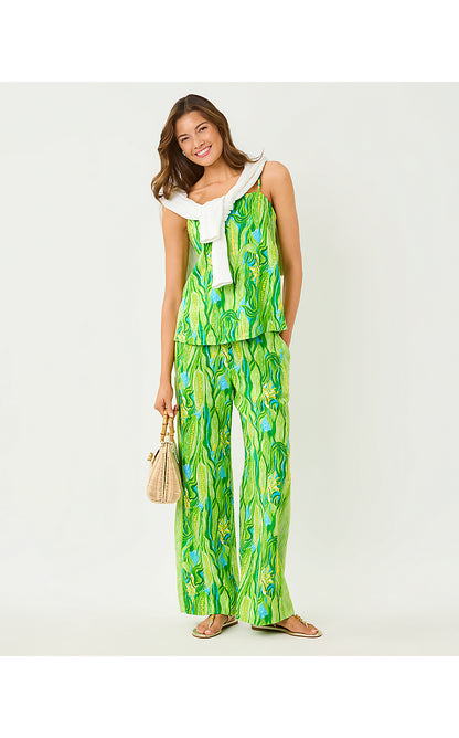 MIRABELLA LINEN PALAZZO PANT, TURQUOISE TIDE SWEET CORN ENGINEERED SET