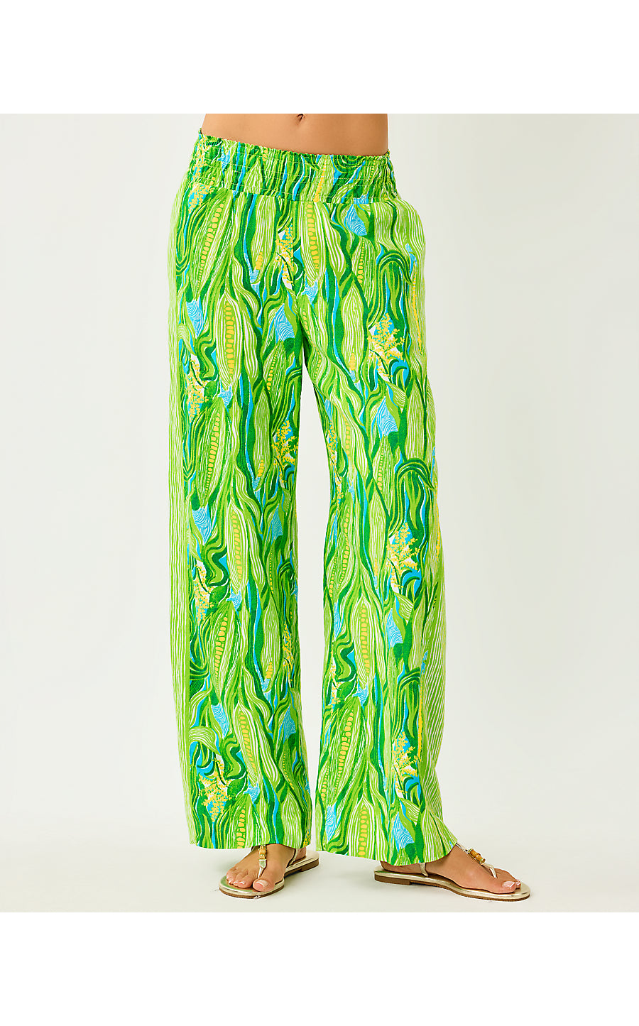 MIRABELLA LINEN PALAZZO PANT, TURQUOISE TIDE SWEET CORN ENGINEERED SET