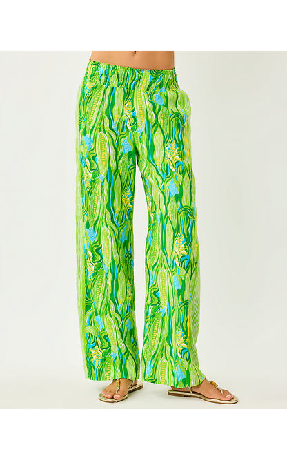 MIRABELLA LINEN PALAZZO PANT, TURQUOISE TIDE SWEET CORN ENGINEERED SET