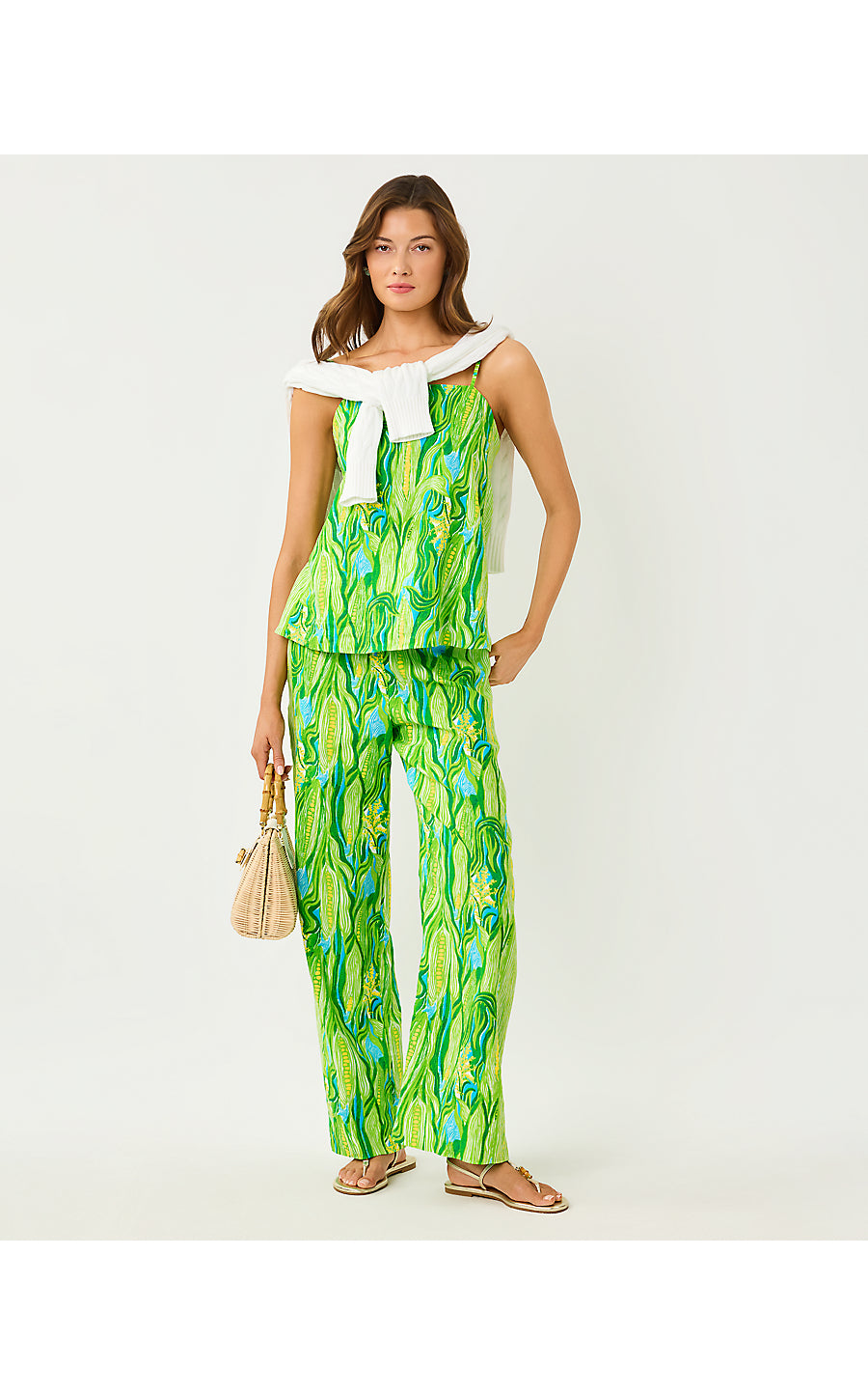 MIRABELLA LINEN PALAZZO PANT, TURQUOISE TIDE SWEET CORN ENGINEERED SET