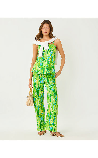 MIRABELLA LINEN PALAZZO PANT, TURQUOISE TIDE SWEET CORN ENGINEERED SET