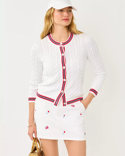 COLETTE DENIM SKORT, RESORT WHITE ITS A 250TH CELEBRATION EMBROIDERY