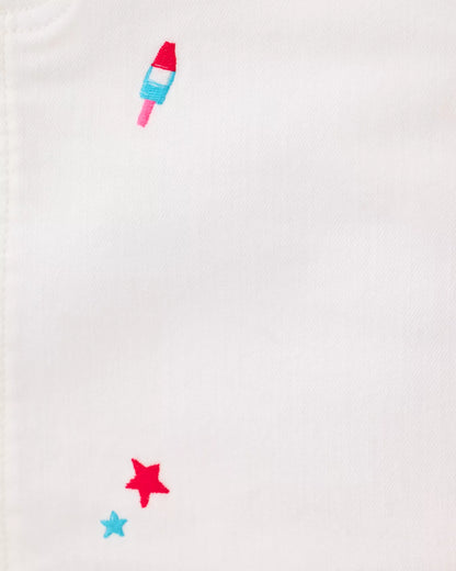 COLETTE DENIM SKORT, RESORT WHITE ITS A 250TH CELEBRATION EMBROIDERY