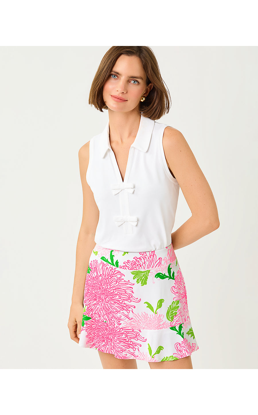 FRIDA SLEEVELESS BOW POLO, RESORT WHITE