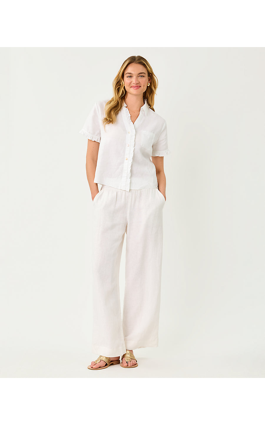 MIRABELLA LINEN PALAZZO PANT, RESORT WHITE