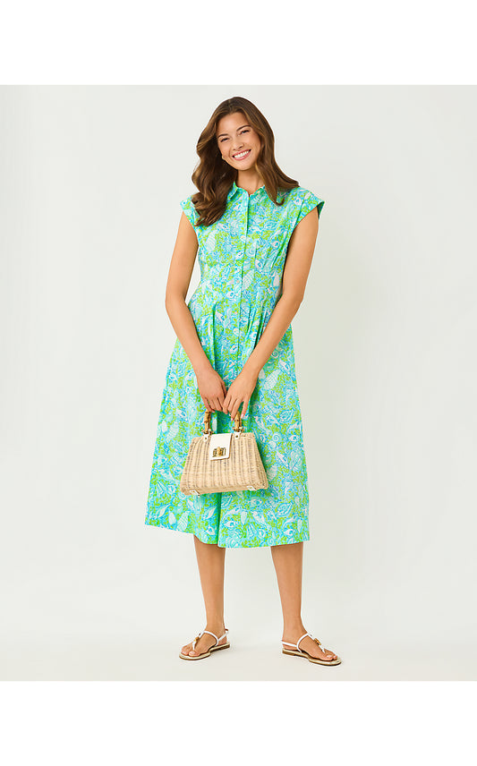 TONYA MIDI SHIRTDRESS, DAY DREAM BLUE THROW ME A LINE