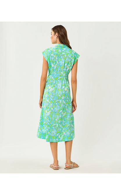 TONYA MIDI SHIRTDRESS, DAY DREAM BLUE THROW ME A LINE