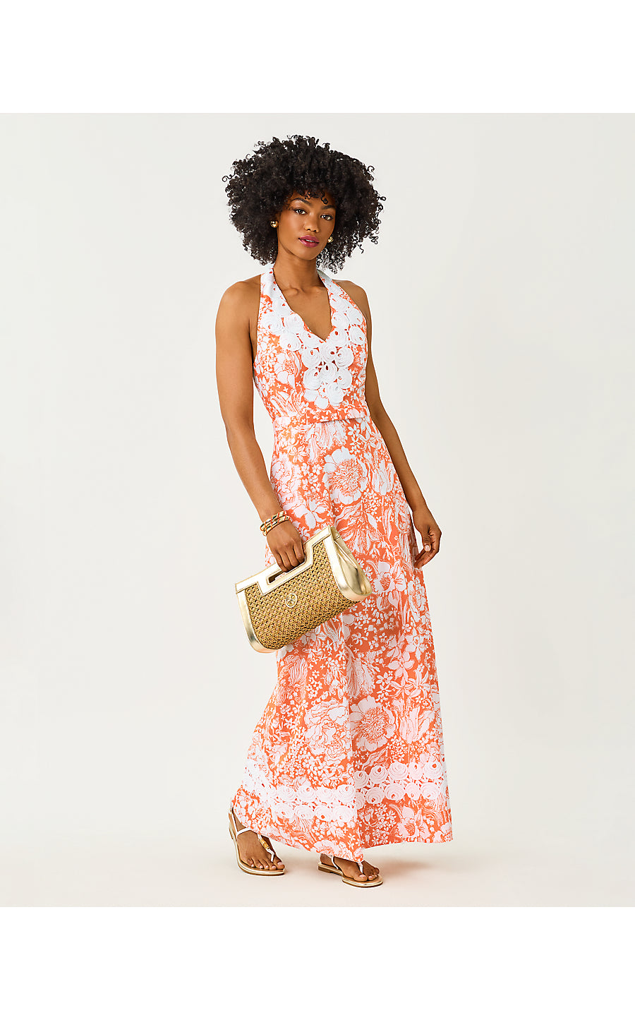 BELINDA MAXI DRESS, SUNSET ORANGE BUDDING ROMANCE