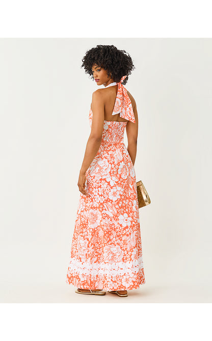 BELINDA MAXI DRESS, SUNSET ORANGE BUDDING ROMANCE