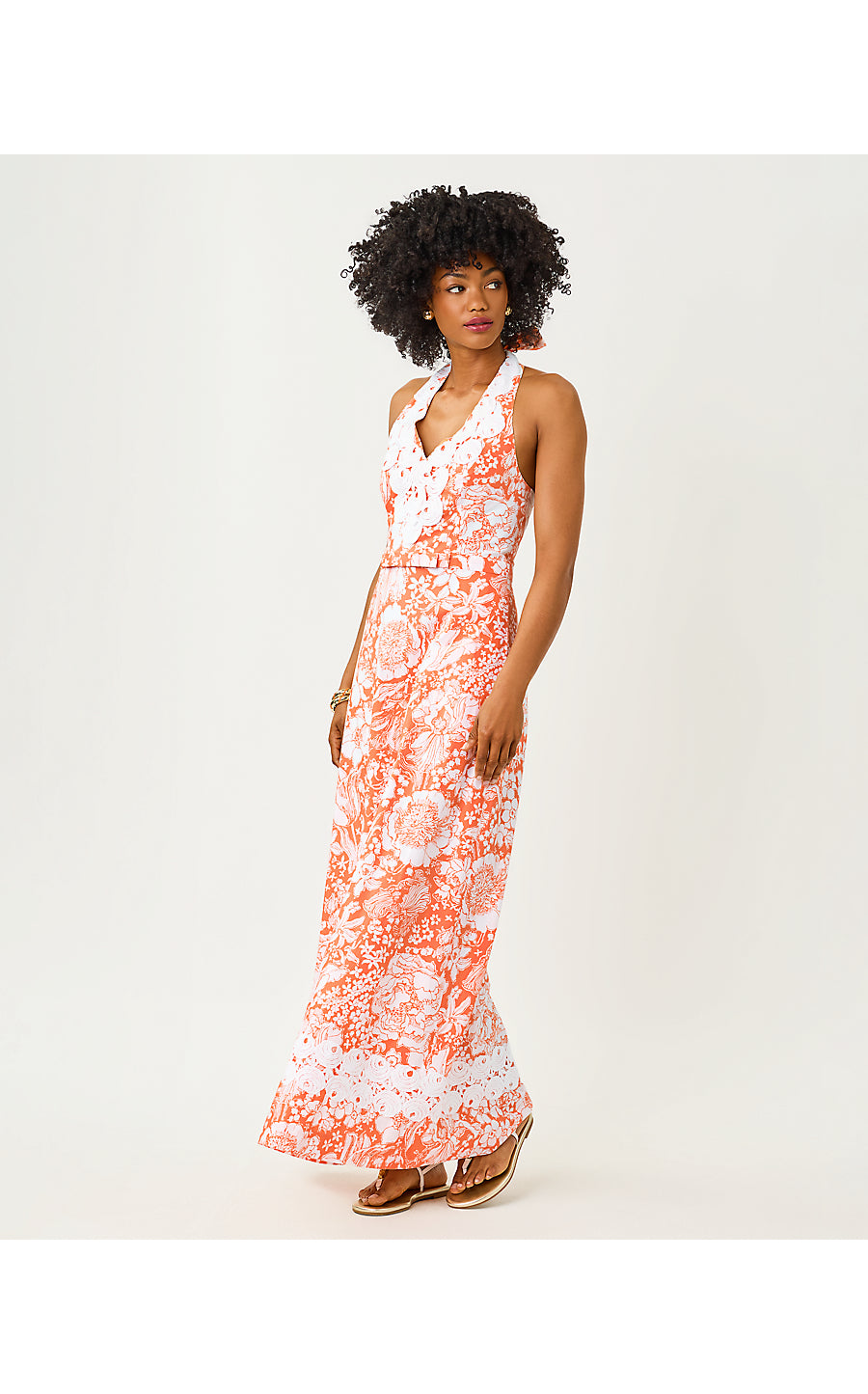 BELINDA MAXI DRESS, SUNSET ORANGE BUDDING ROMANCE