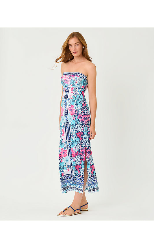 NOA STRAPLESS MAXI DRESS, STARLIGHT NAVY IN ALL HER GLORY ENGINEERED KNIT MAXI