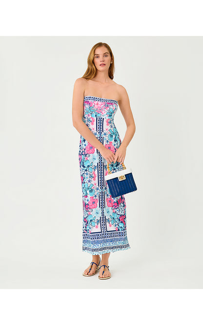 NOA STRAPLESS MAXI DRESS, STARLIGHT NAVY IN ALL HER GLORY ENGINEERED KNIT MAXI