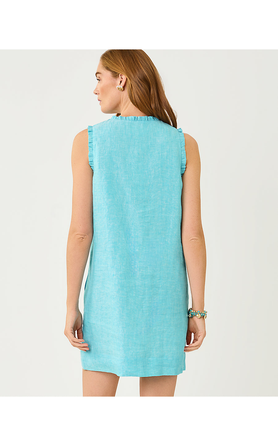 KAVALLA LINEN DRESS, CAPRI BLUE X RESORT WHITE