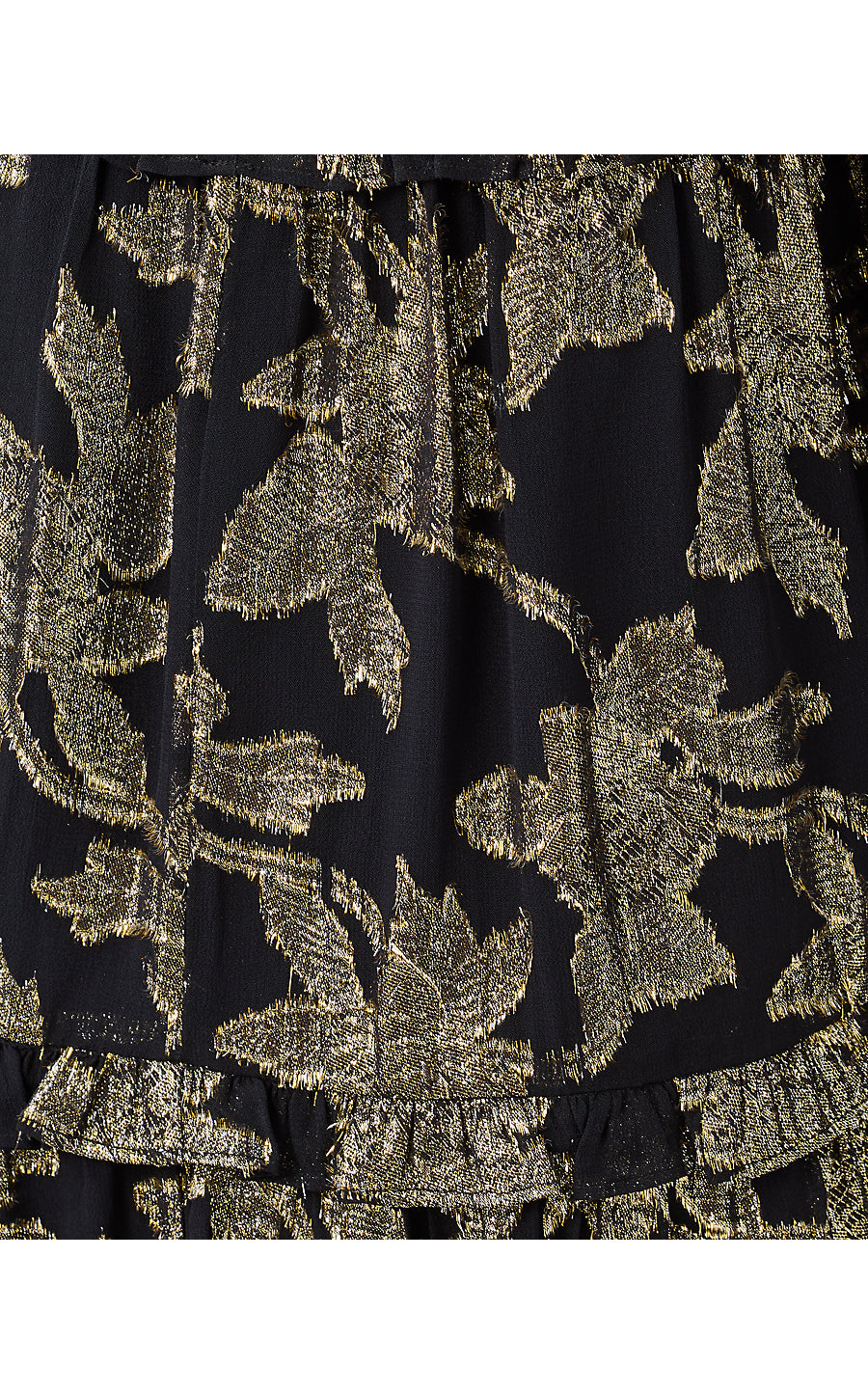 CECILE DRESS, NOIR FALLING FLORAL VISCOSE METALLIC CLIP