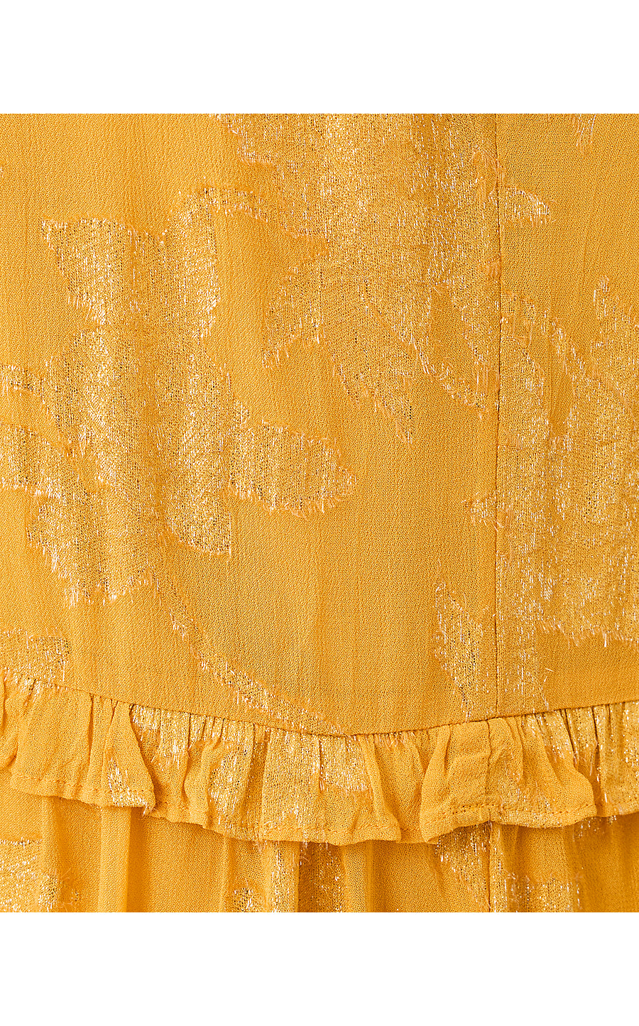 CECILE DRESS, TOPAZ YELLOW FALLING FLORAL VISCOSE METALLIC CLIP