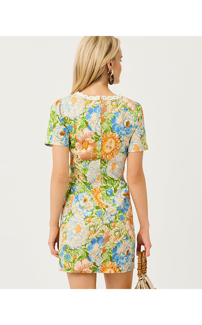 MINERVA SHORT SLEEVE STRETCH DRESS, RUTABAGA SYMPEONY