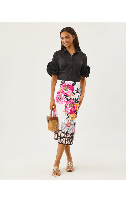 LOUETTA MIDI SKIRT, COCONUT PEONY PERFECTION ENGINEERED SKIRT