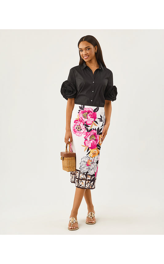 LOUETTA MIDI SKIRT, COCONUT PEONY PERFECTION ENGINEERED SKIRT
