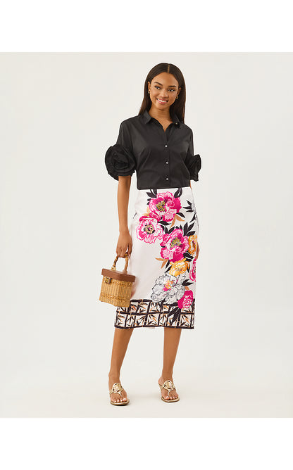 LOUETTA MIDI SKIRT, COCONUT PEONY PERFECTION ENGINEERED SKIRT