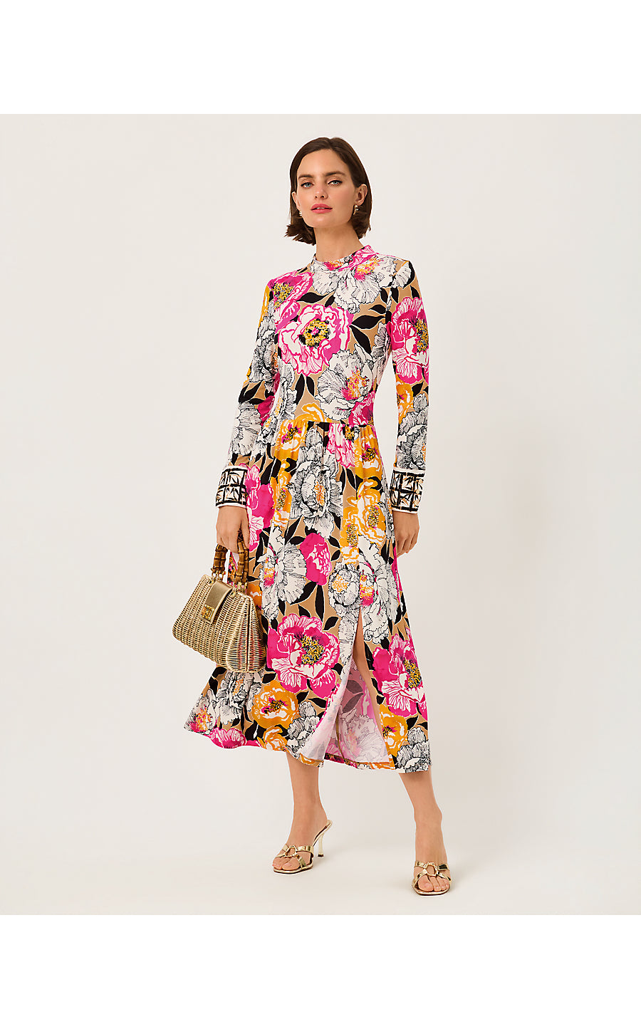 GREER MIDI DRESS UPF 50+, ICED LATTE PEONY PERFECTION ENGINEERED KNIT MIDI