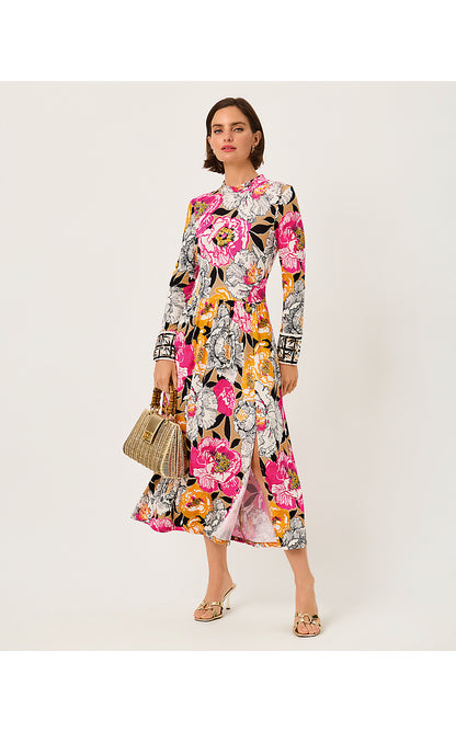 GREER MIDI DRESS UPF 50+, ICED LATTE PEONY PERFECTION ENGINEERED KNIT MIDI