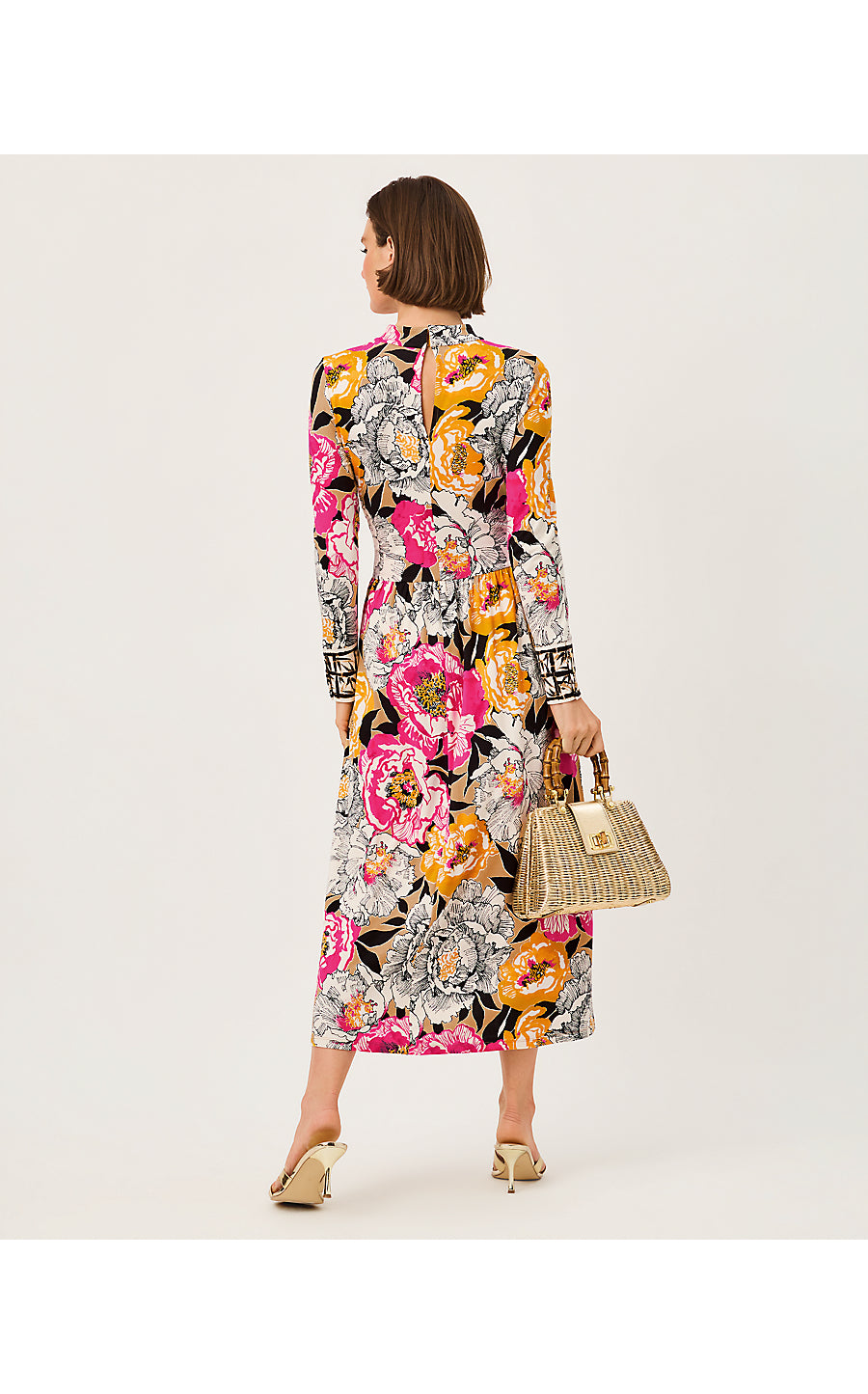 GREER MIDI DRESS UPF 50+, ICED LATTE PEONY PERFECTION ENGINEERED KNIT MIDI