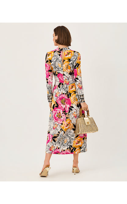 GREER MIDI DRESS UPF 50+, ICED LATTE PEONY PERFECTION ENGINEERED KNIT MIDI