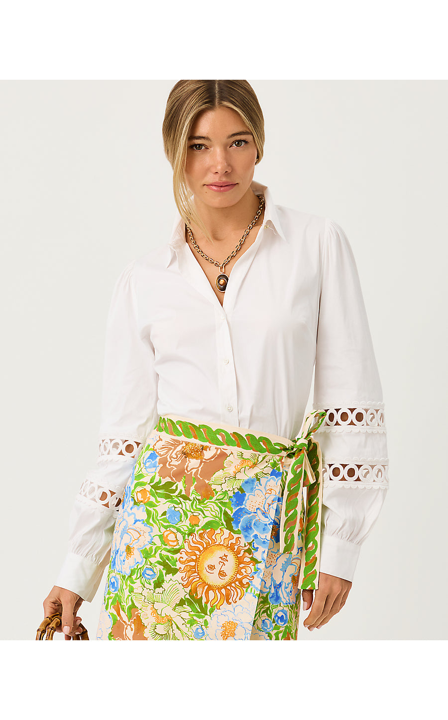 THE LACE INSET LILLY SHIRT, RESORT WHITE