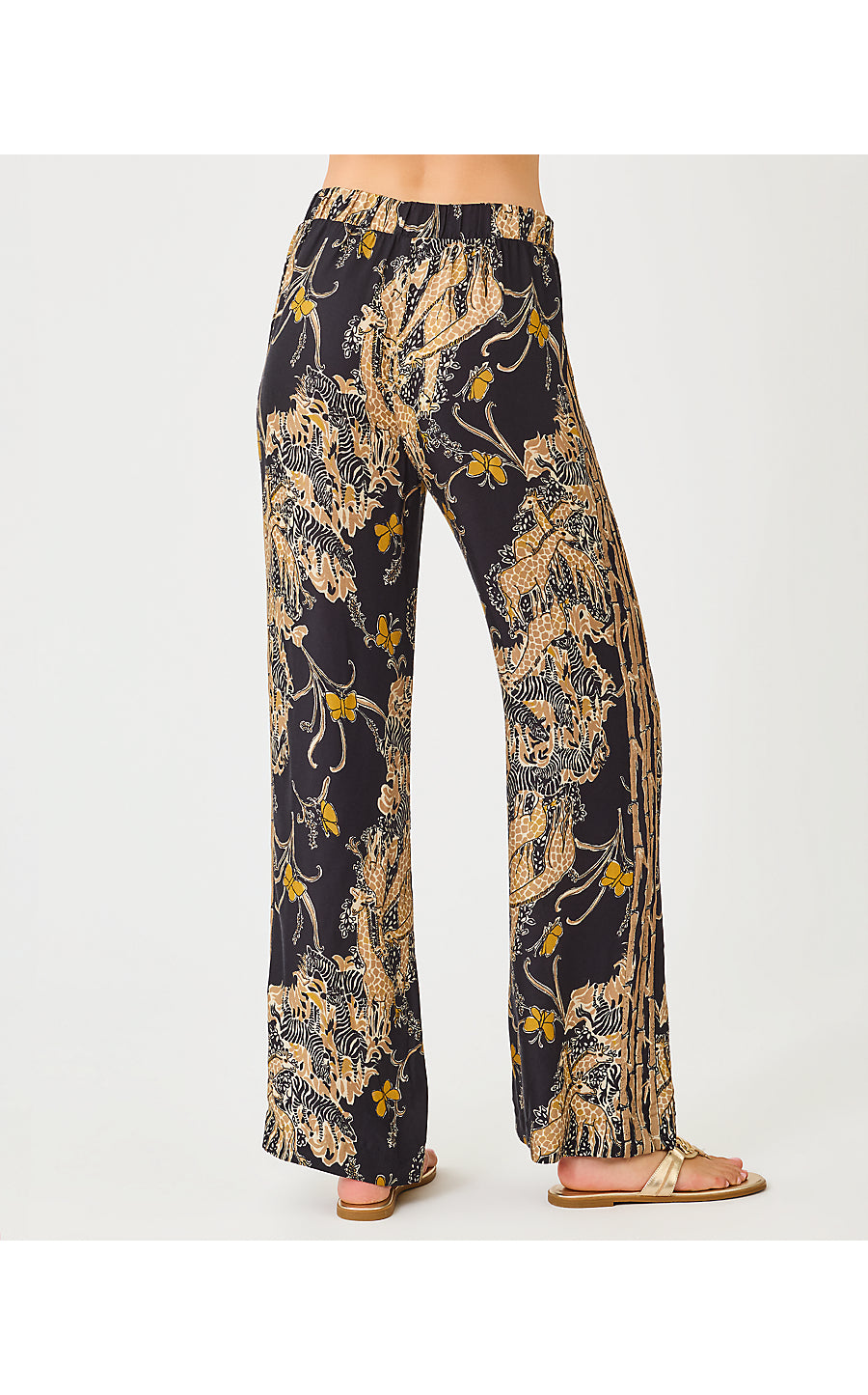 VIANNA HIGH RISE PALAZZO PANT, ONYX STRIPED SAFARI ENGINEERED PANT