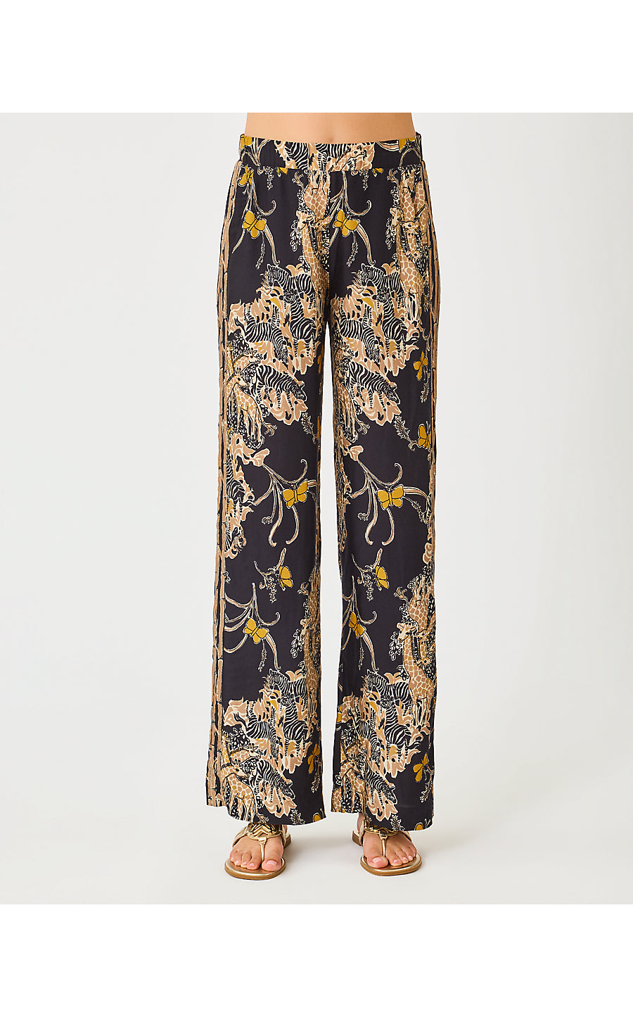 VIANNA HIGH RISE PALAZZO PANT, ONYX STRIPED SAFARI ENGINEERED PANT