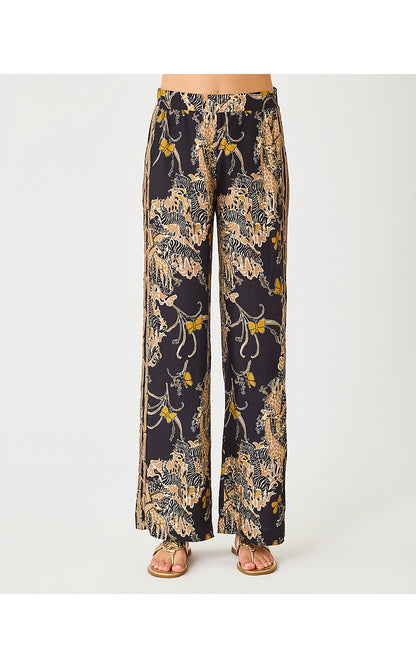 VIANNA HIGH RISE PALAZZO PANT, ONYX STRIPED SAFARI ENGINEERED PANT