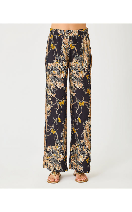 VIANNA HIGH RISE PALAZZO PANT, ONYX STRIPED SAFARI ENGINEERED PANT