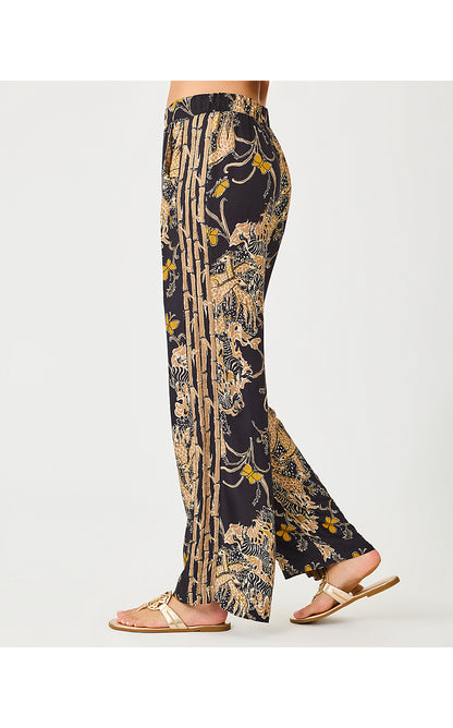 VIANNA HIGH RISE PALAZZO PANT, ONYX STRIPED SAFARI ENGINEERED PANT