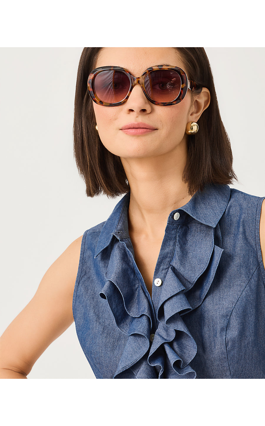 FENLY SLEEVELESS TOP, INDIGO CHAMBRAY