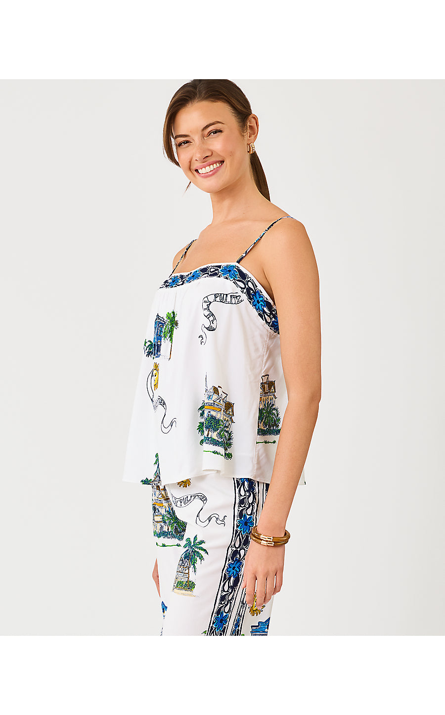 JAMO SLEEVELESS TOP, COCONUT KEY WEST TOILE ENGINEERED WOVEN TOP