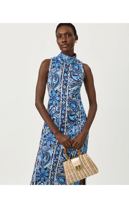 DAISEE MAXI SHIFT DRESS, LOW TIDE NAVY THE CASBAH ENGINEERED KNIT MAXI SHIFT